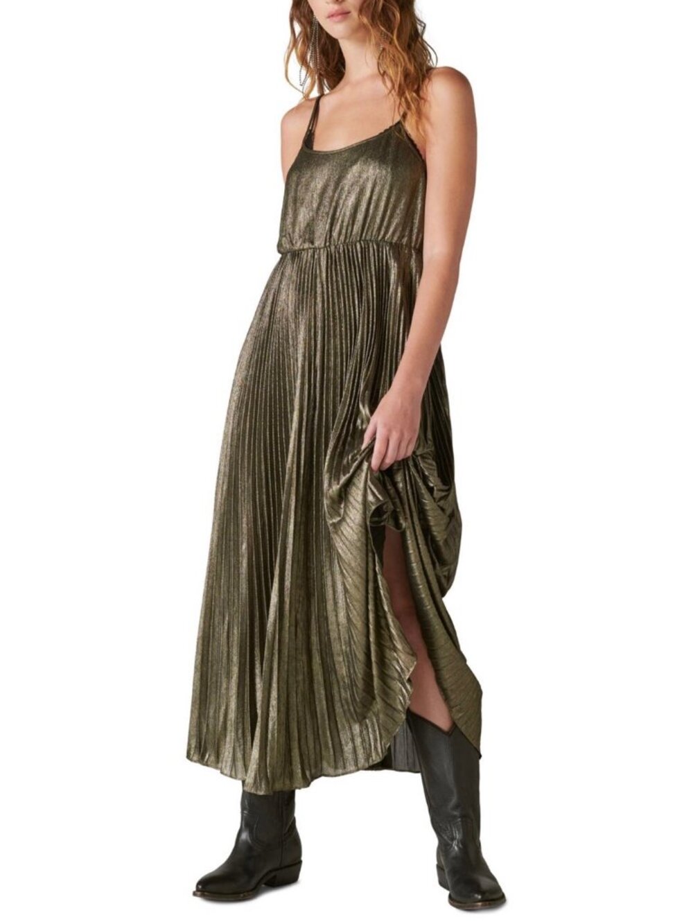 Wedding Guest Party Lucky Brand Slip Dress Metallic Maxi Sz XL Spaghetti Strap